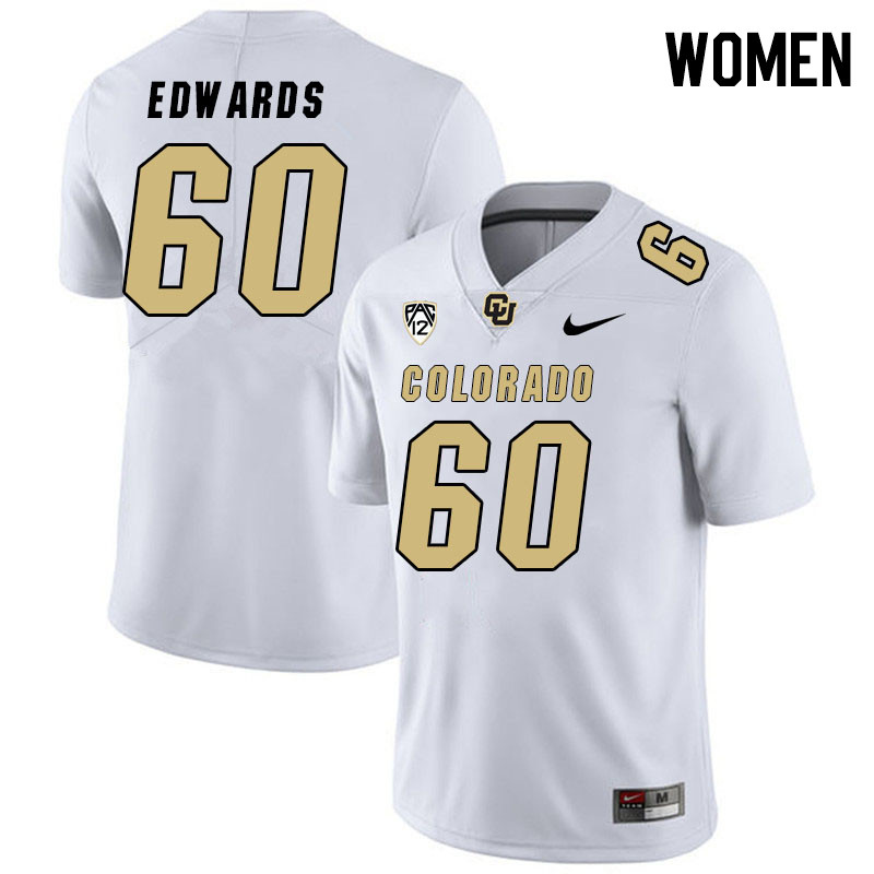 Women #60 Carter Edwards Colorado Buffaloes College Football Jerseys Stitched Sale-White